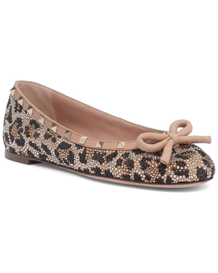 Valentino Garavani Valentino Rockstud Crystal Leather Flat In Animal Print