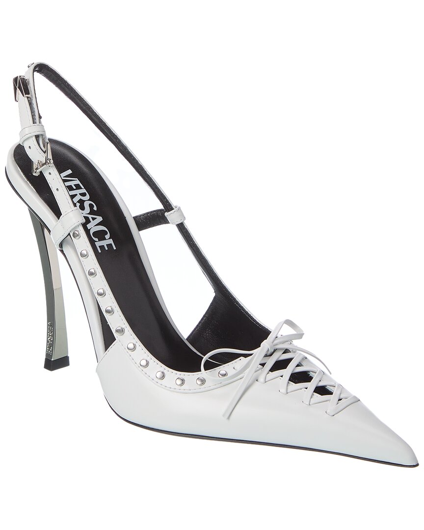 Versace Laced Pin-point Leather Slingback Pump In White