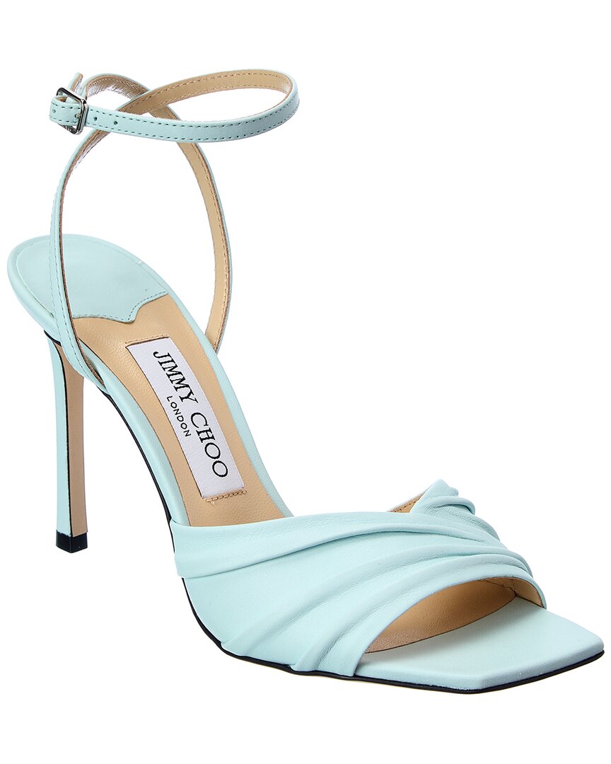 Shop Jimmy Choo Basil 95 Leather Sandal In Blue