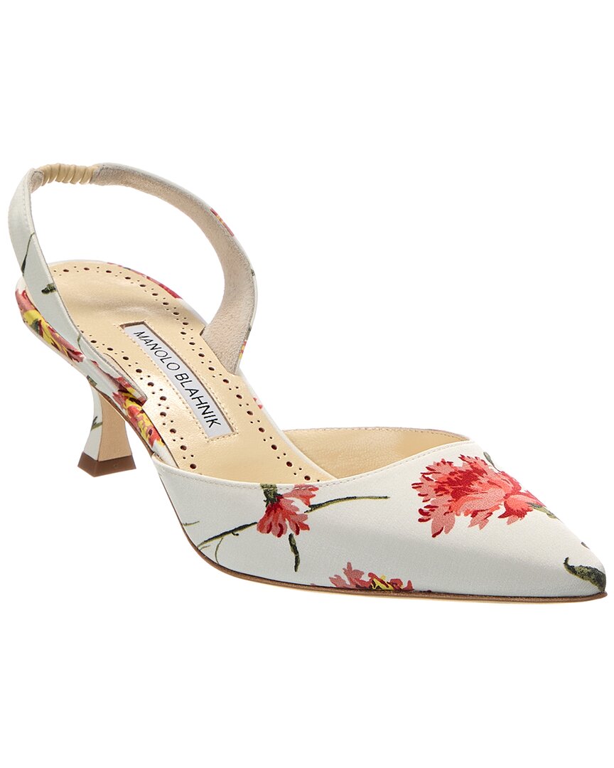 Manolo Blahnik Carolyne 50 Canvas Slingback Pump In White
