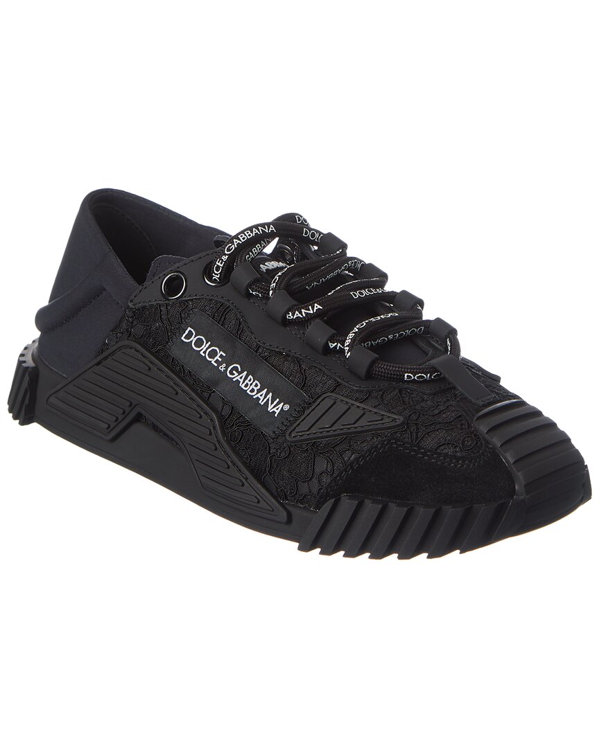 Dolce & Gabbana Ns1 Lace-up Canvas Sneakers With Lace Detail In Black