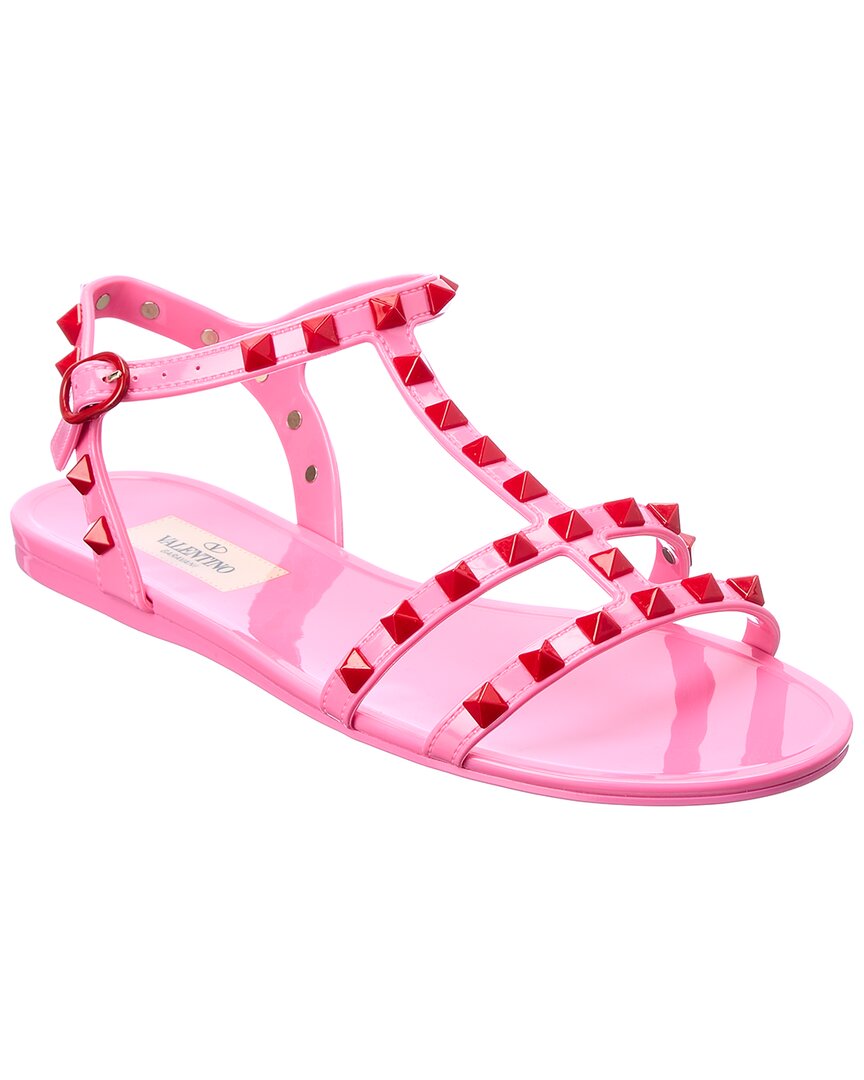 Valentino Rockstud-embellished Flat Sandals In Pink