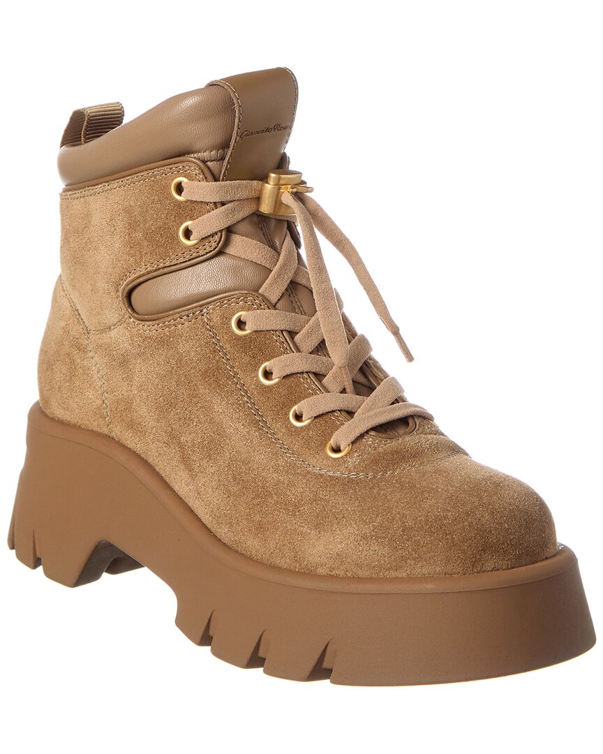 Gianvito Rossi Vancouver Leather-trimmed Suede Ankle Boots In Brown