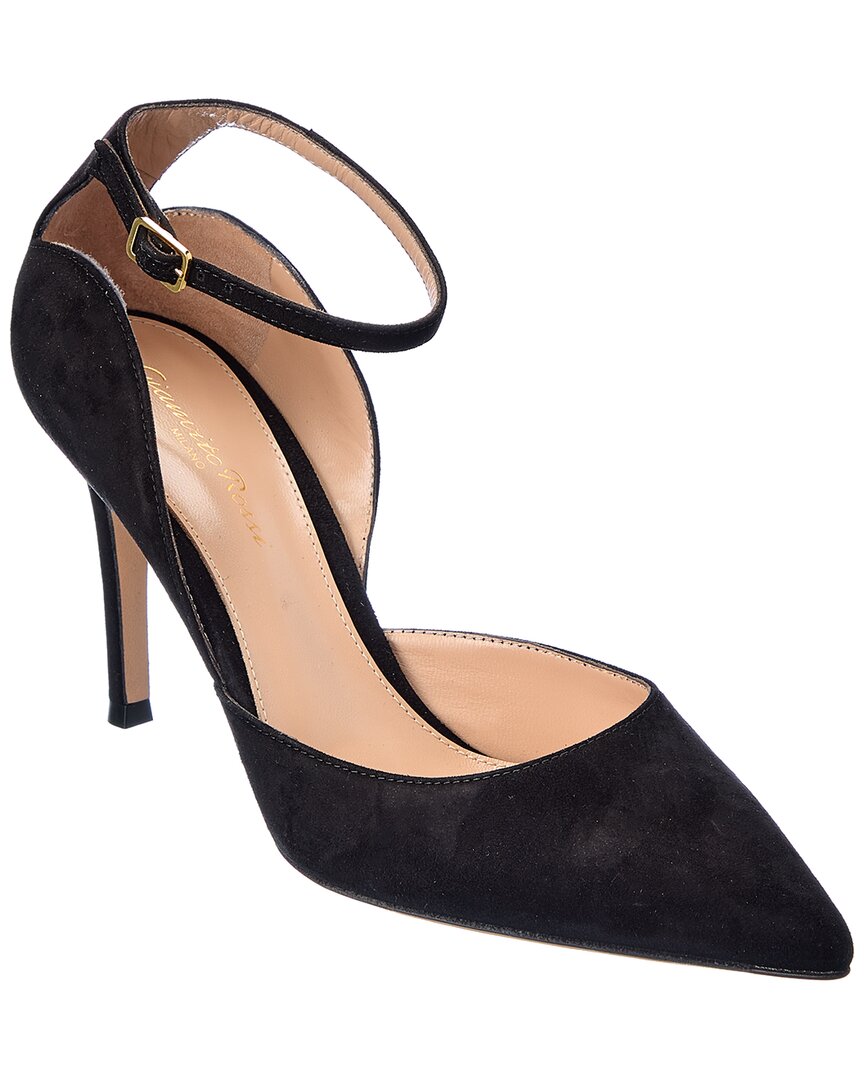 Gianvito Rossi Curve Ankle Strap Pointed Toe Pump In Black