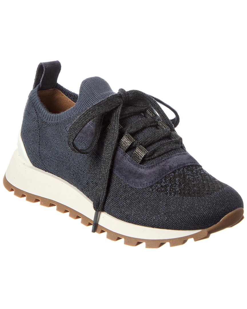 Brunello Cucinelli Leather Sneaker In Blue