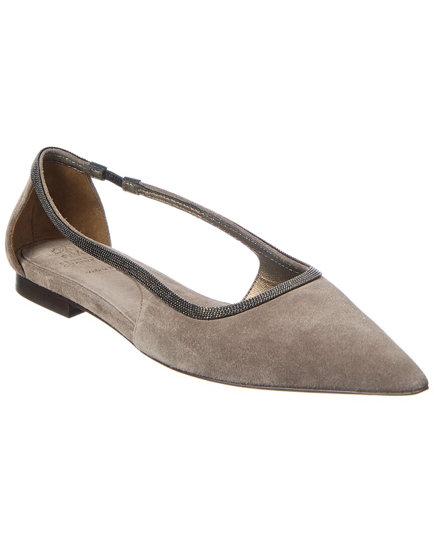 Brunello Cucinelli Leather Flat In Gray