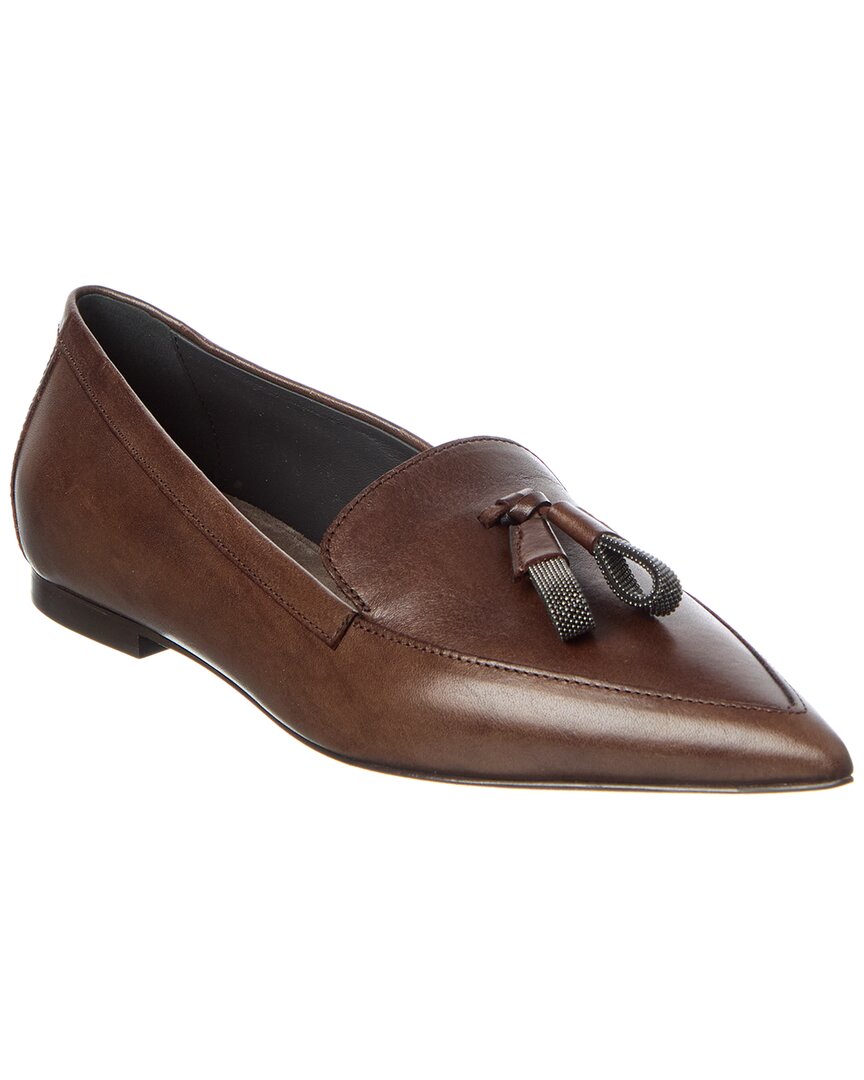 Brunello Cucinelli Bead-embellished Tassled Leather Loafers In Burgundy