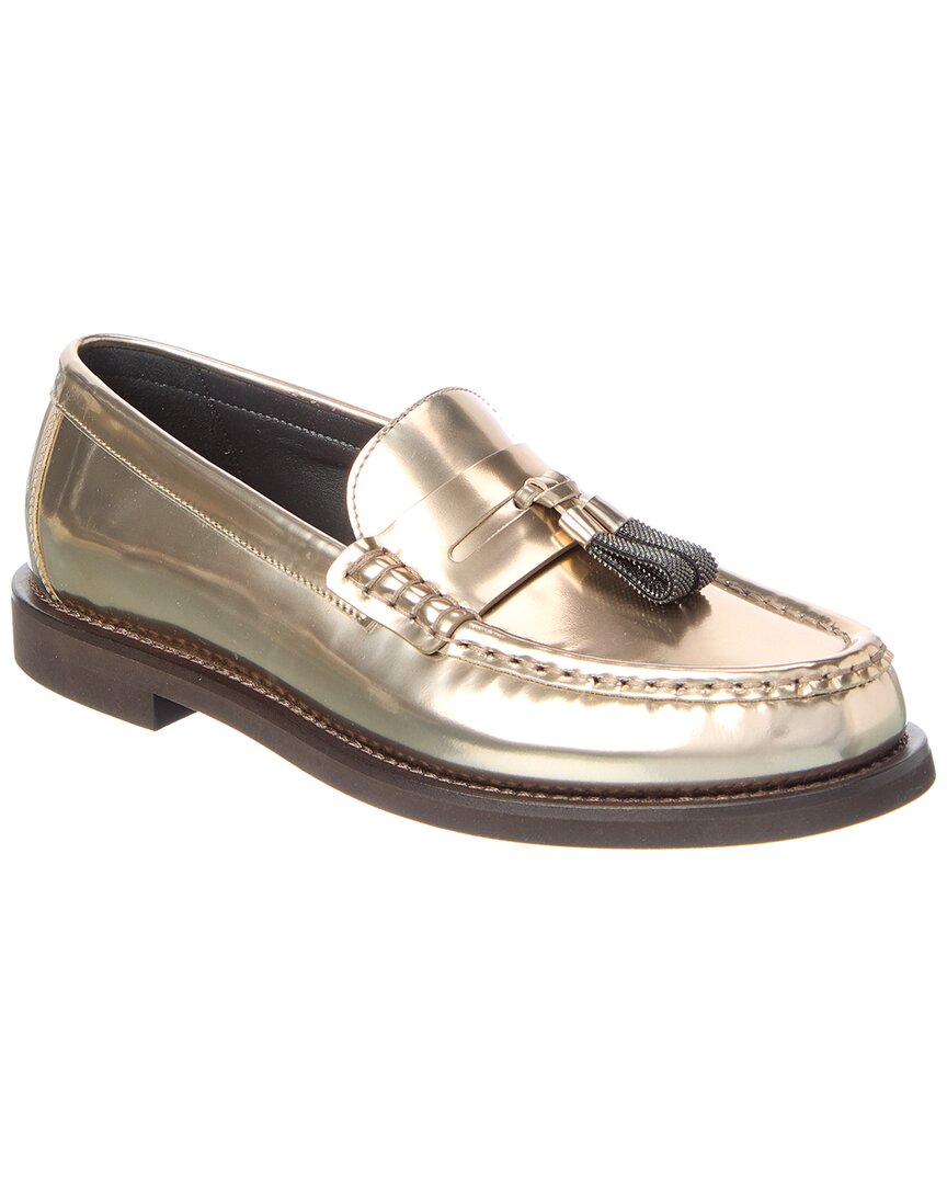 Brunello Cucinelli Leather Penny Loafer In Nude