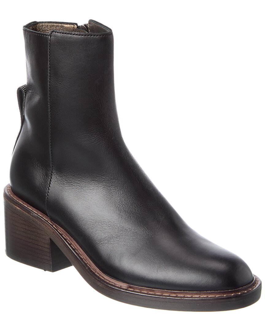 Brunello Cucinelli Leather Bootie In Black
