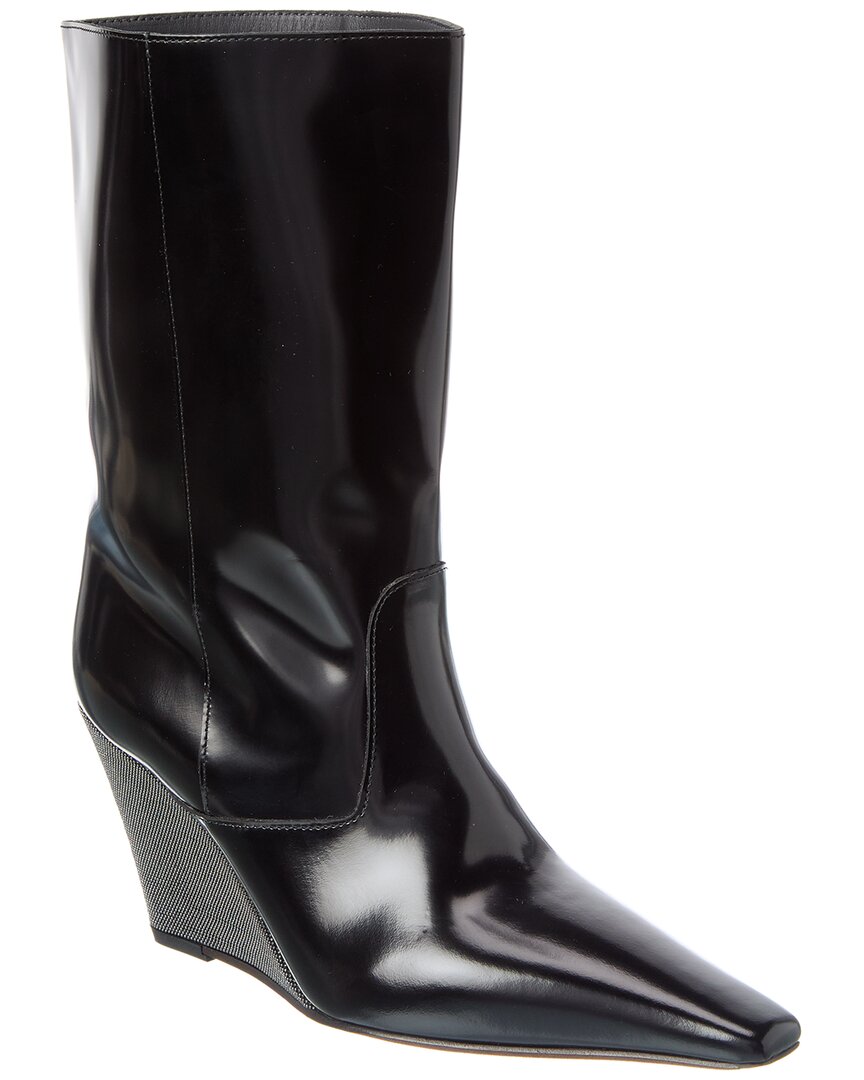 Brunello Cucinelli Leather Bootie In Black