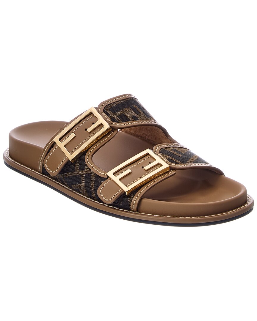 Fendi Feel Ff Leather-trim Sandal In Brown