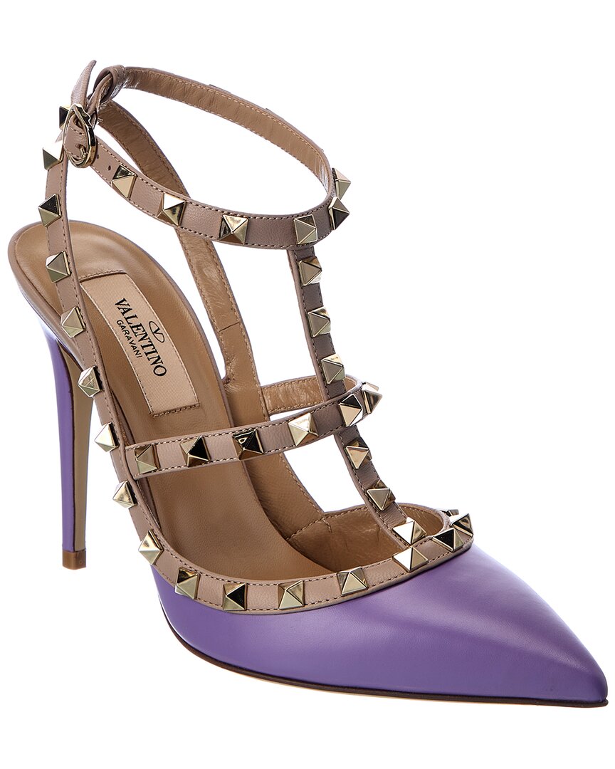 Shop Valentino Rockstud Caged 100 Leather Pump In Purple