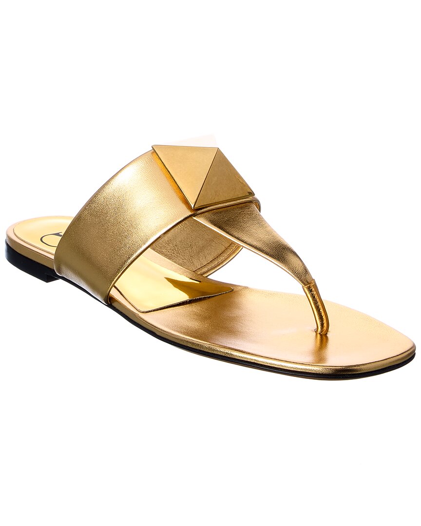 Valentino One Stud Leather Sandal In Gold