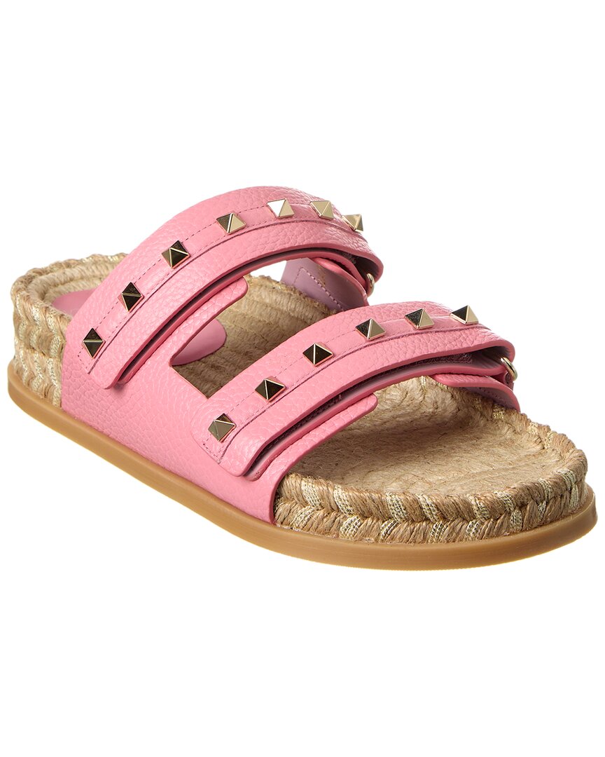 Shop Valentino Rockstud Grainy Leather Sandal In Pink