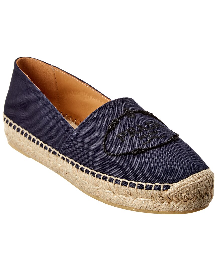 Prada Logo Embroidered Hemp Espadrille In Blue
