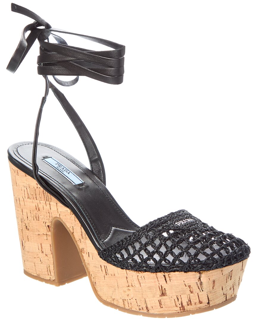 Prada Logo Raffia Platform Sandal In Multi