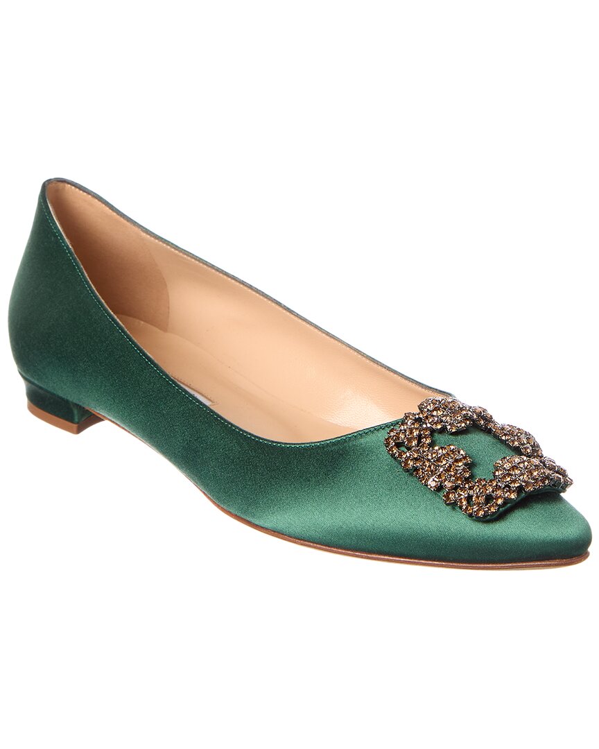 Manolo Blahnik Hangisi Satin Flat In Green