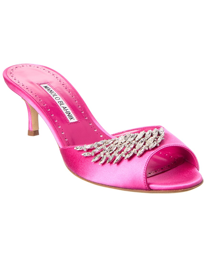 Manolo Blahnik Lumada 50 Satin Mule In Pink