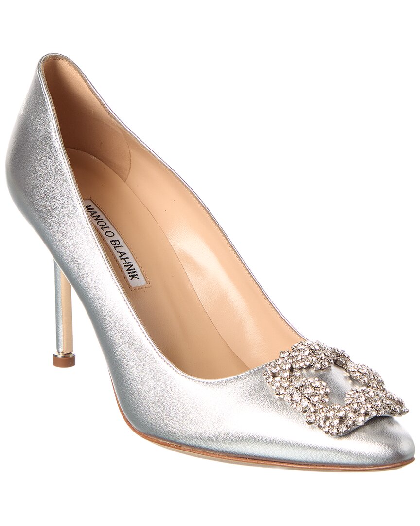 Manolo Blahnik Hangisi 100 Leather Pump In Silver
