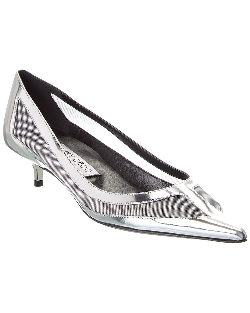 Jimmy Choo Amelia Mesh & Leather Pump In Silver