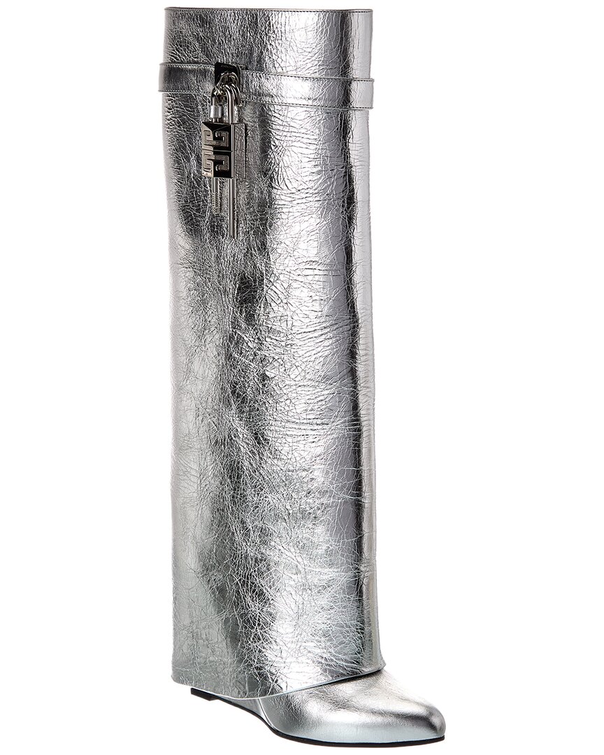 Givenchy Lock Leather Knee-high Boot In Silver