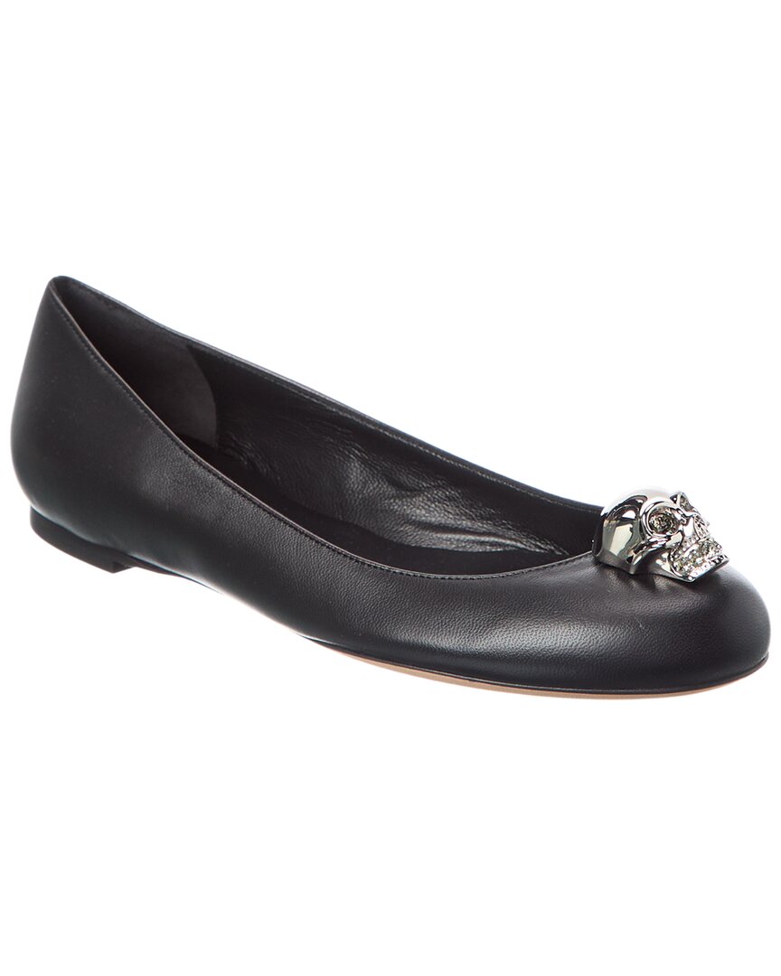 Alexander Mcqueen Skull-encrusted Leather Flat In Black