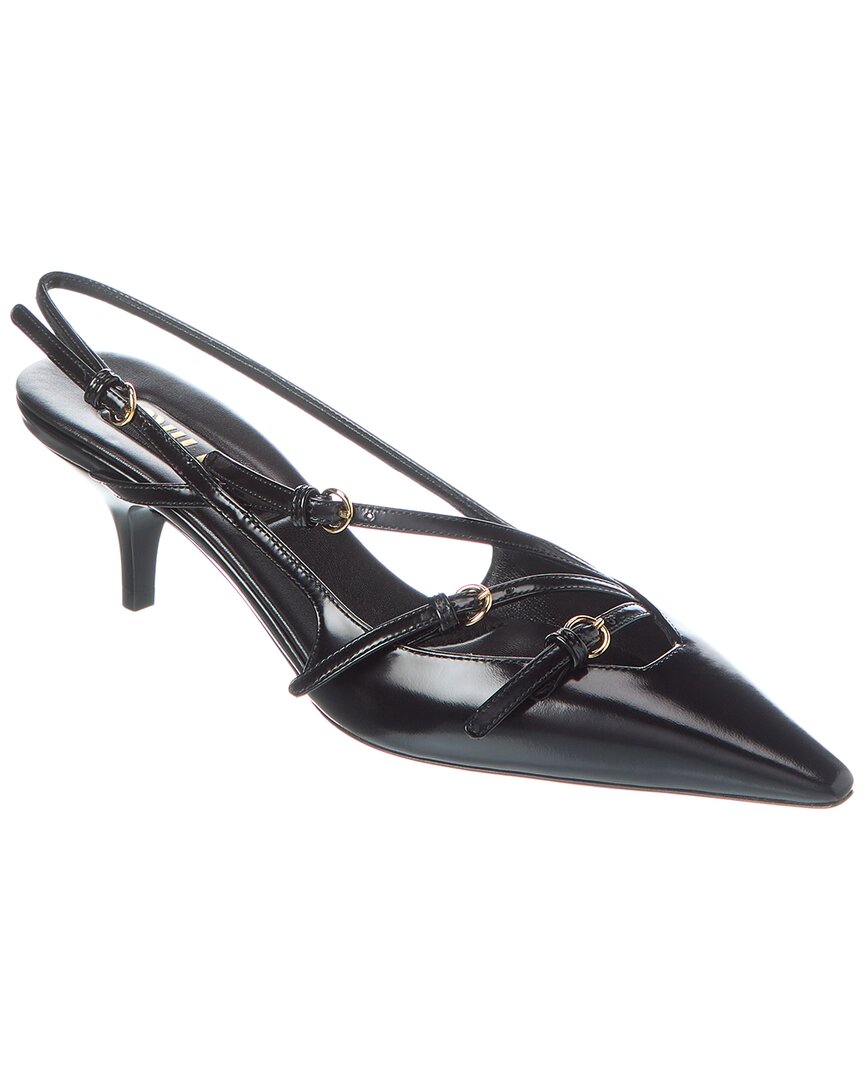 Miu Miu Patent Leather Slingbacks With Buckles Shoes In Black