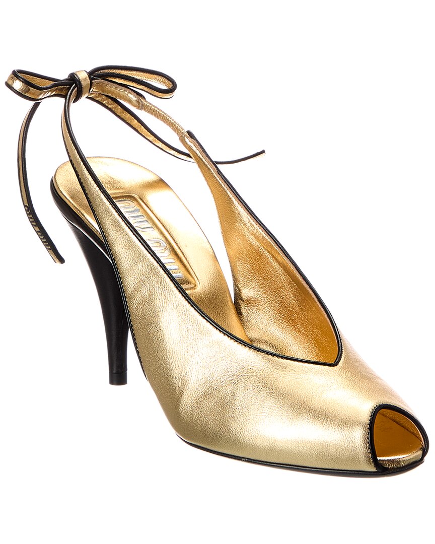 Miu Miu Slingback Pumps In Platinum-coloured Nappa Leather Women In Black