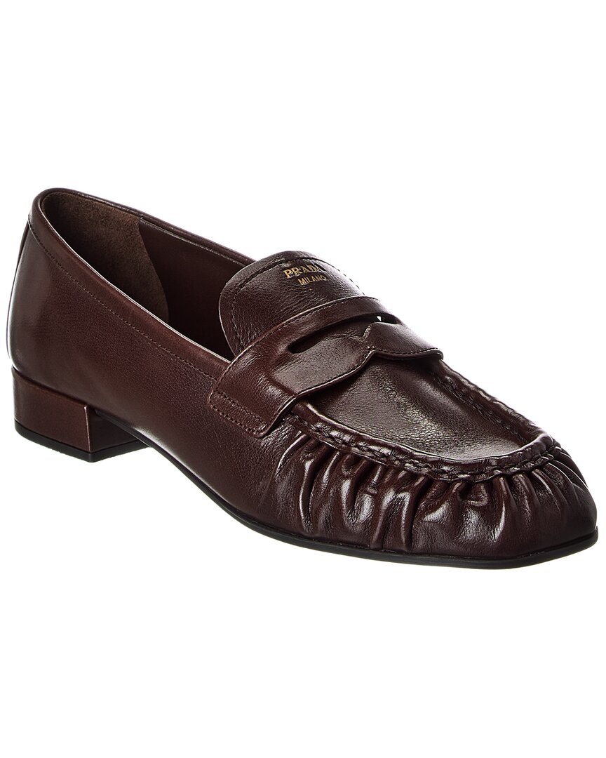 Prada Leather Loafer In Brown