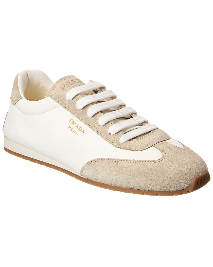 Prada Suede And Leather Low-top Sneakers In White
