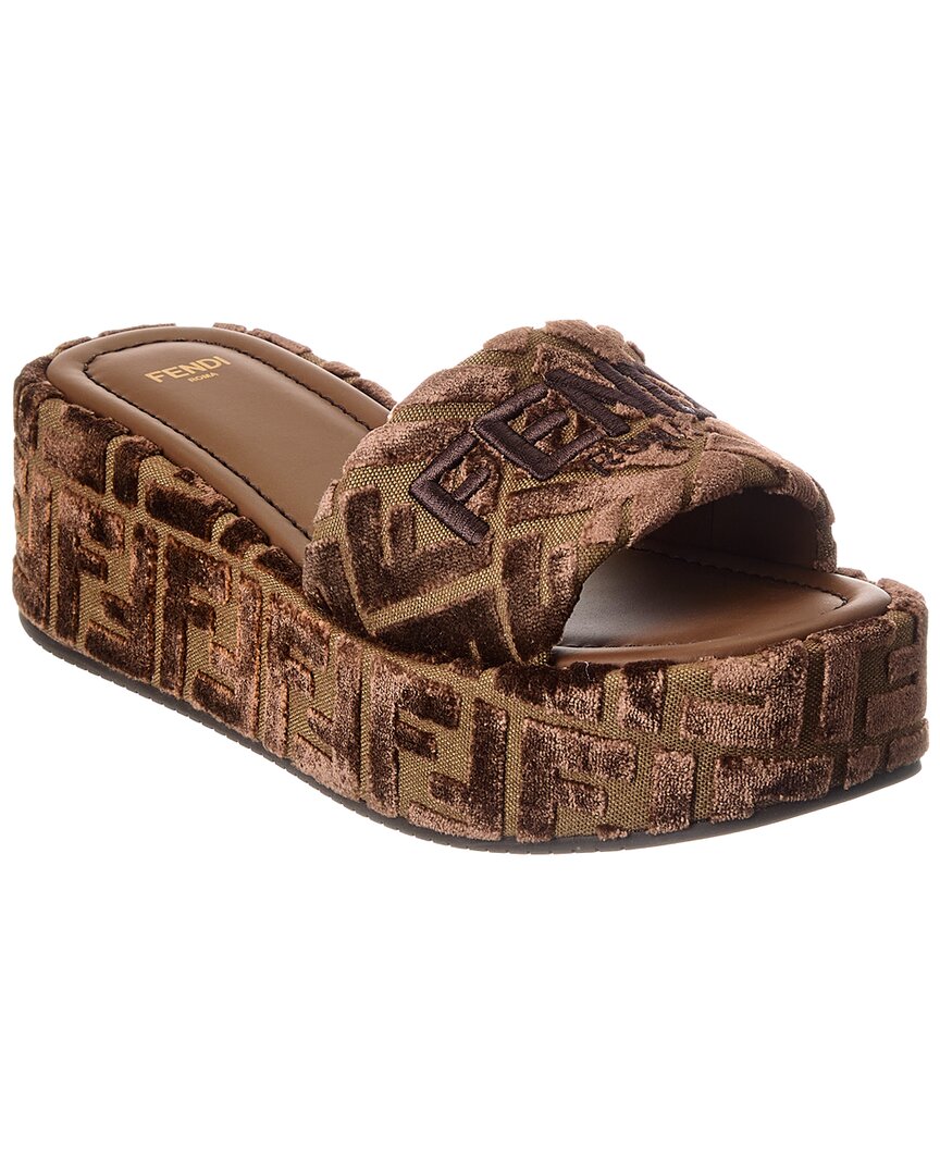 Fendi Sunshine Velvet Platform Sandal In Brown