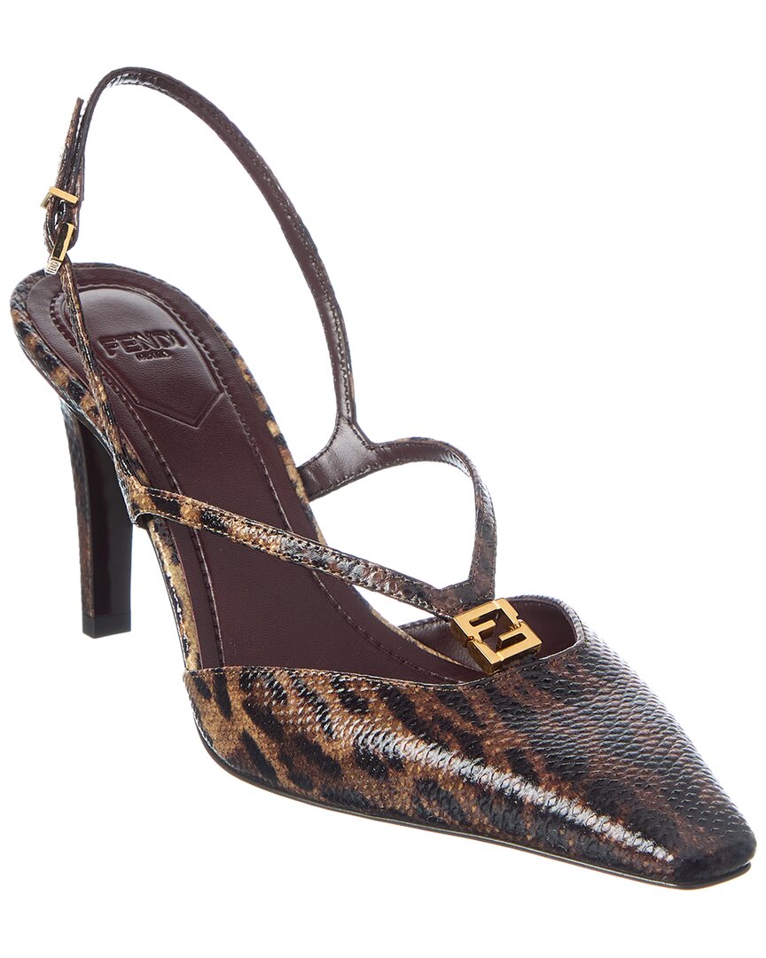 Fendi Ffold High Heel Printed Karung Slingbacks In Brown