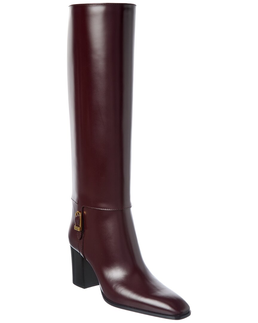 Saint Laurent Julia Leather Knee-high Boot In Red