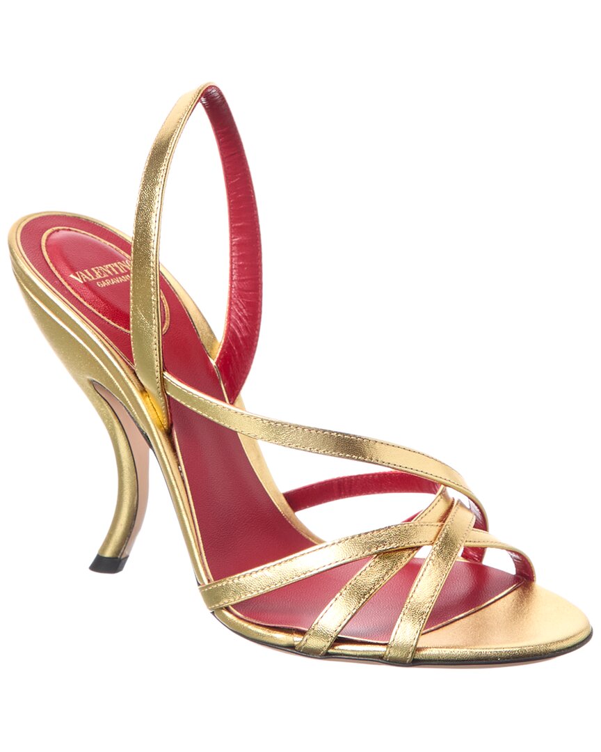 Valentino Garavani Fetishique Sandal In Laminated Nappa 105mm Woman Antique Brass 40 In Gold