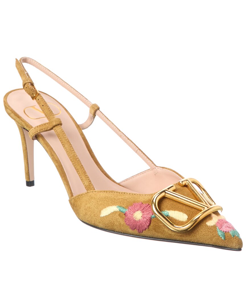 Valentino Garavani Valentino Vlogo Signature 80 Suede Slingback Pump In Brown