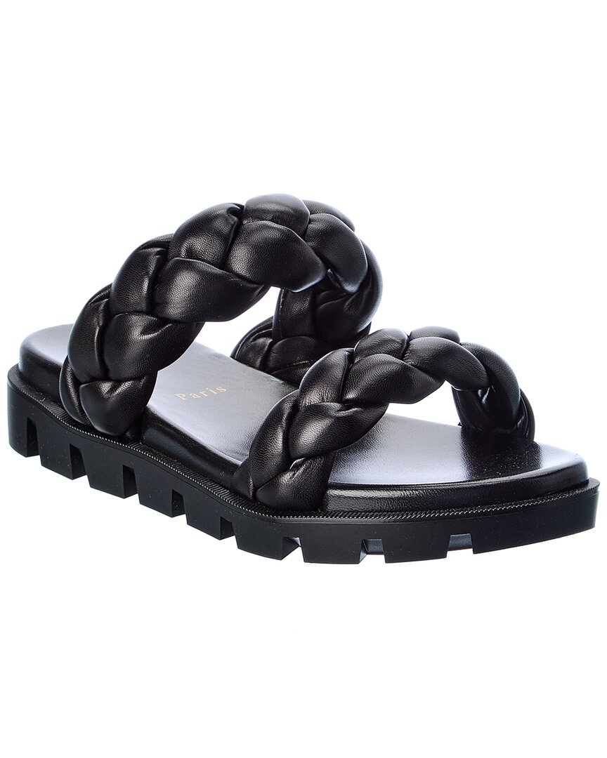 CHRISTIAN LOUBOUTIN Calfskin Braided Just Brio Slide Sandals 39.5