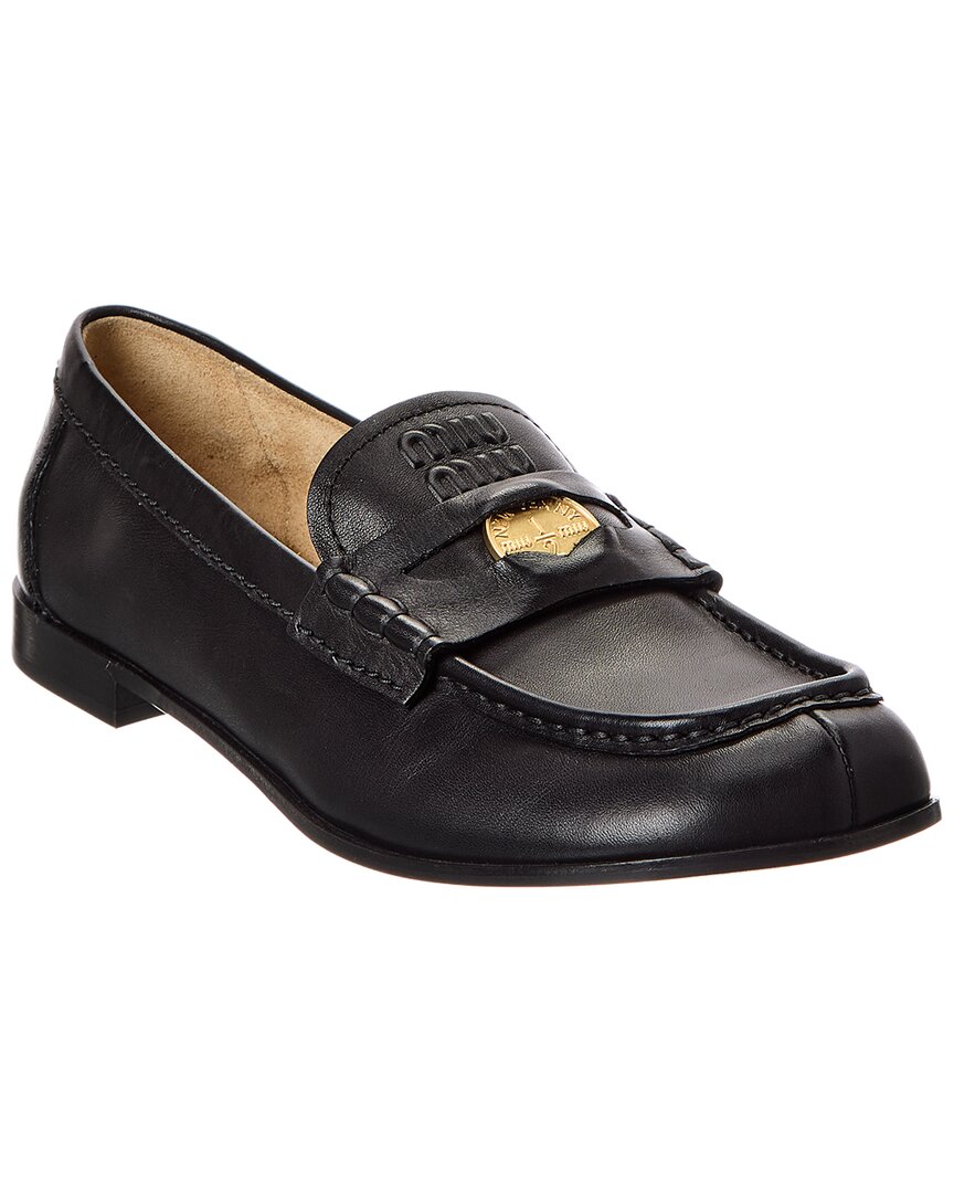Miu Miu Leather Penny Loafer In Black