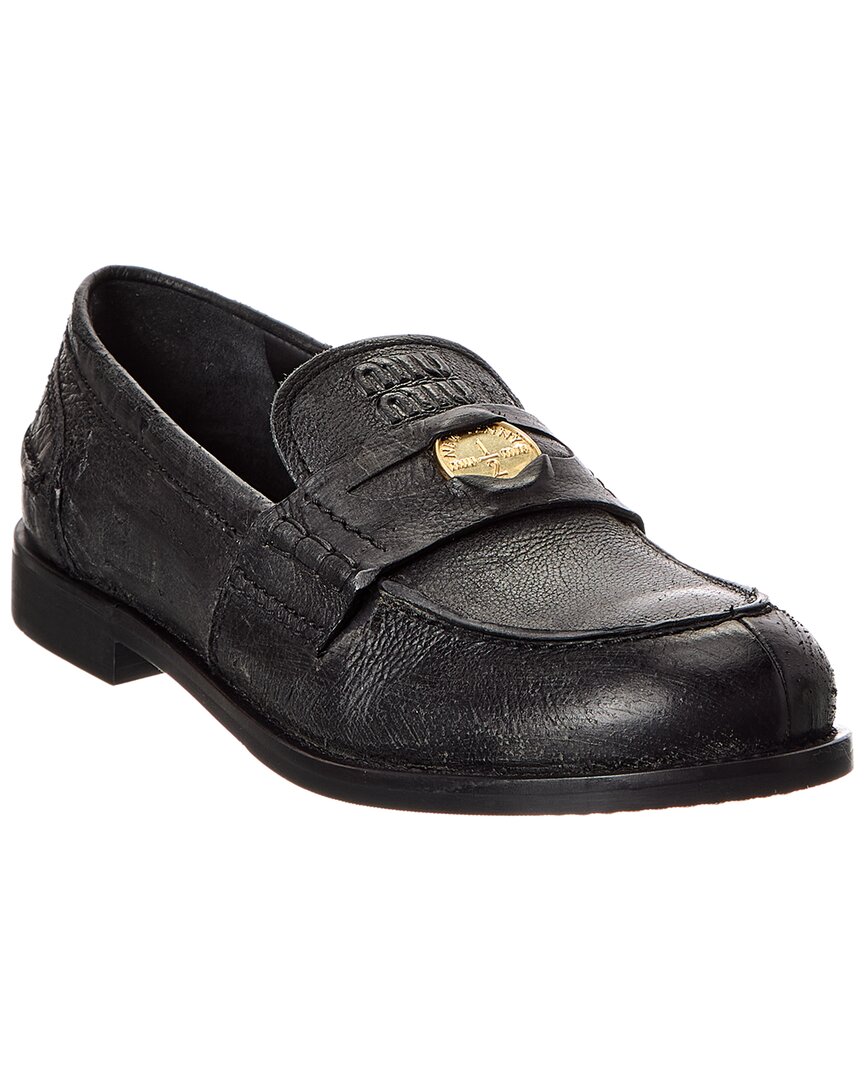 Miu Miu Leather Penny Loafer In Black