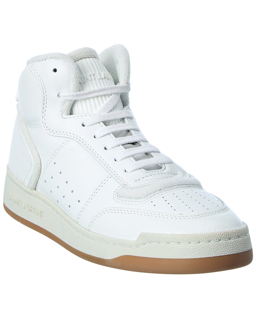 Saint Laurent Leather High-top Sneakers Perforated Detailing In White