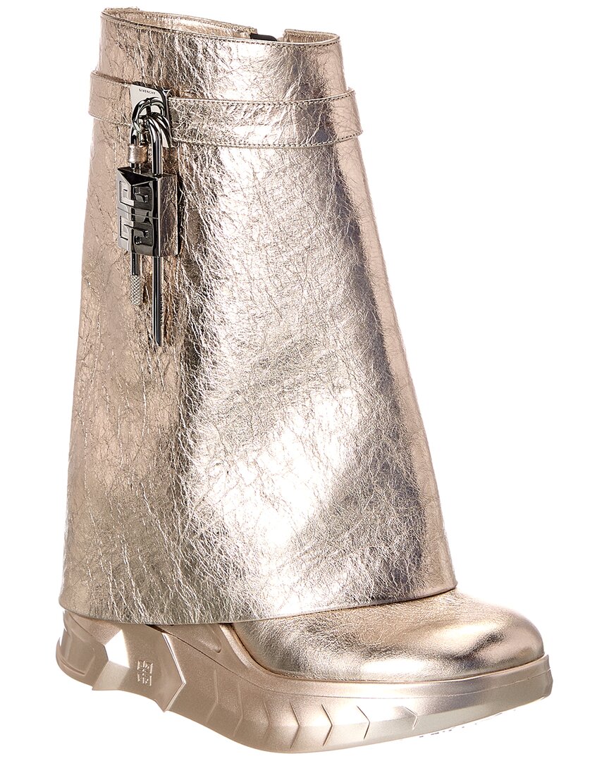 Givenchy Shark Lock Leather Biker Boot In Gold
