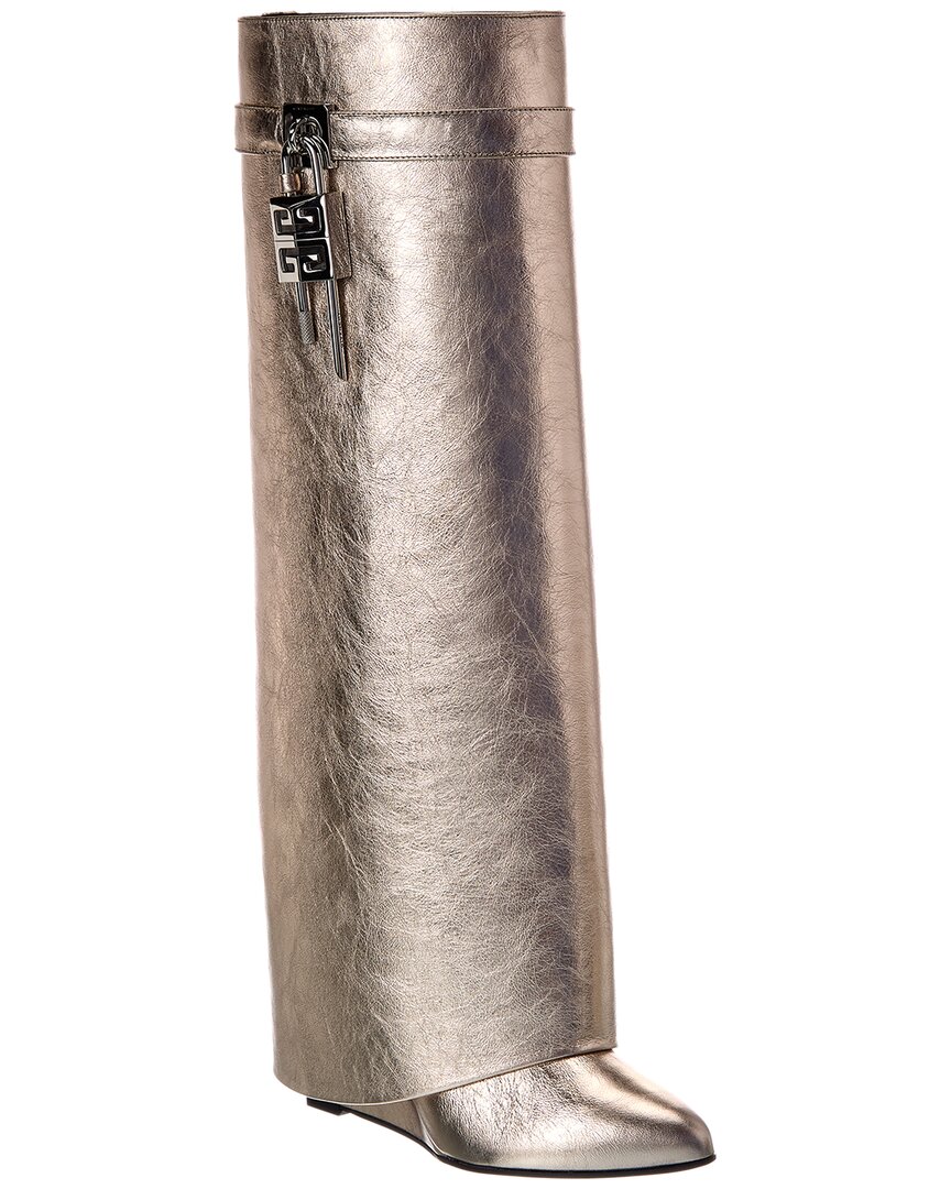 Givenchy Shark Lock Leather Knee-high Boot In Neutral