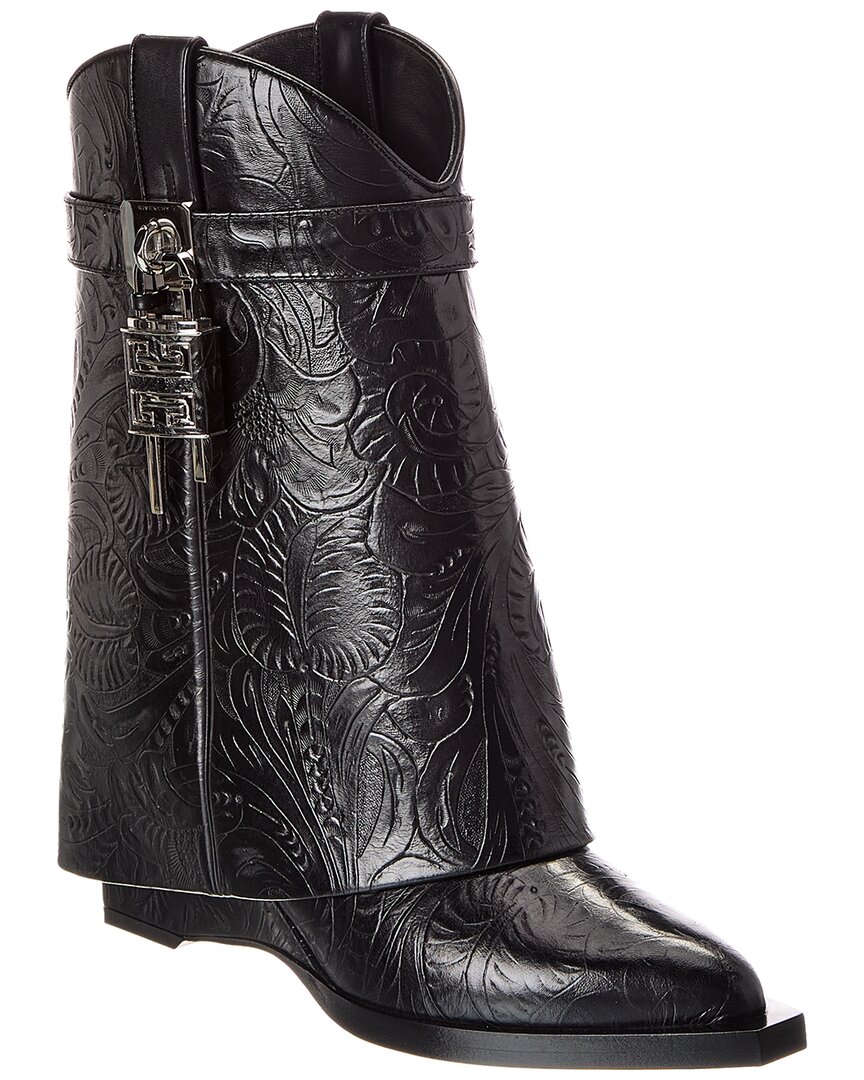 Givenchy Shark Lock Leather Cowboy Boot In Black