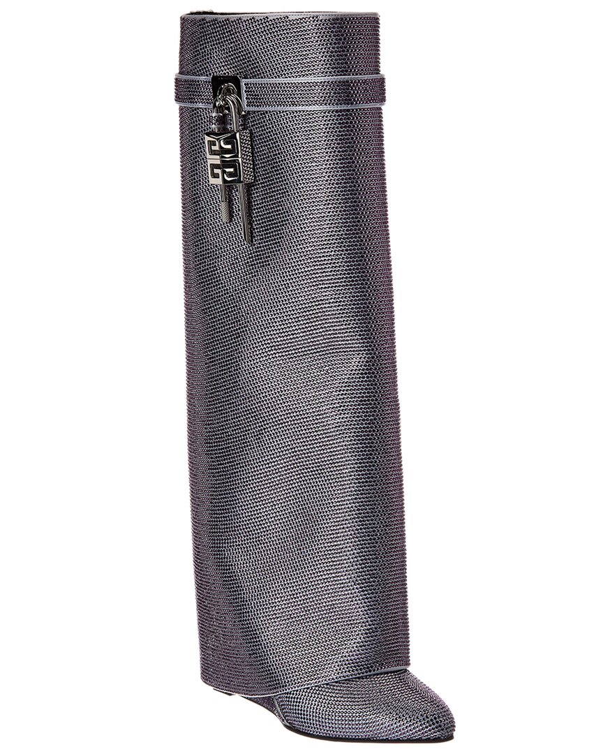 Givenchy Shark Lock Satin Knee-high Boot In Gray