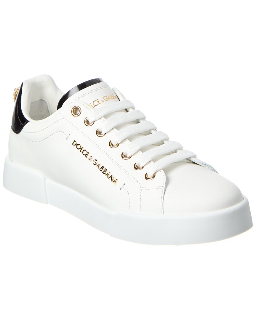 Dolce & Gabbana White Low Top Sneakers With Logo Lettering On The Tongue And Logo Detail On The Heel In Leather Woma In White