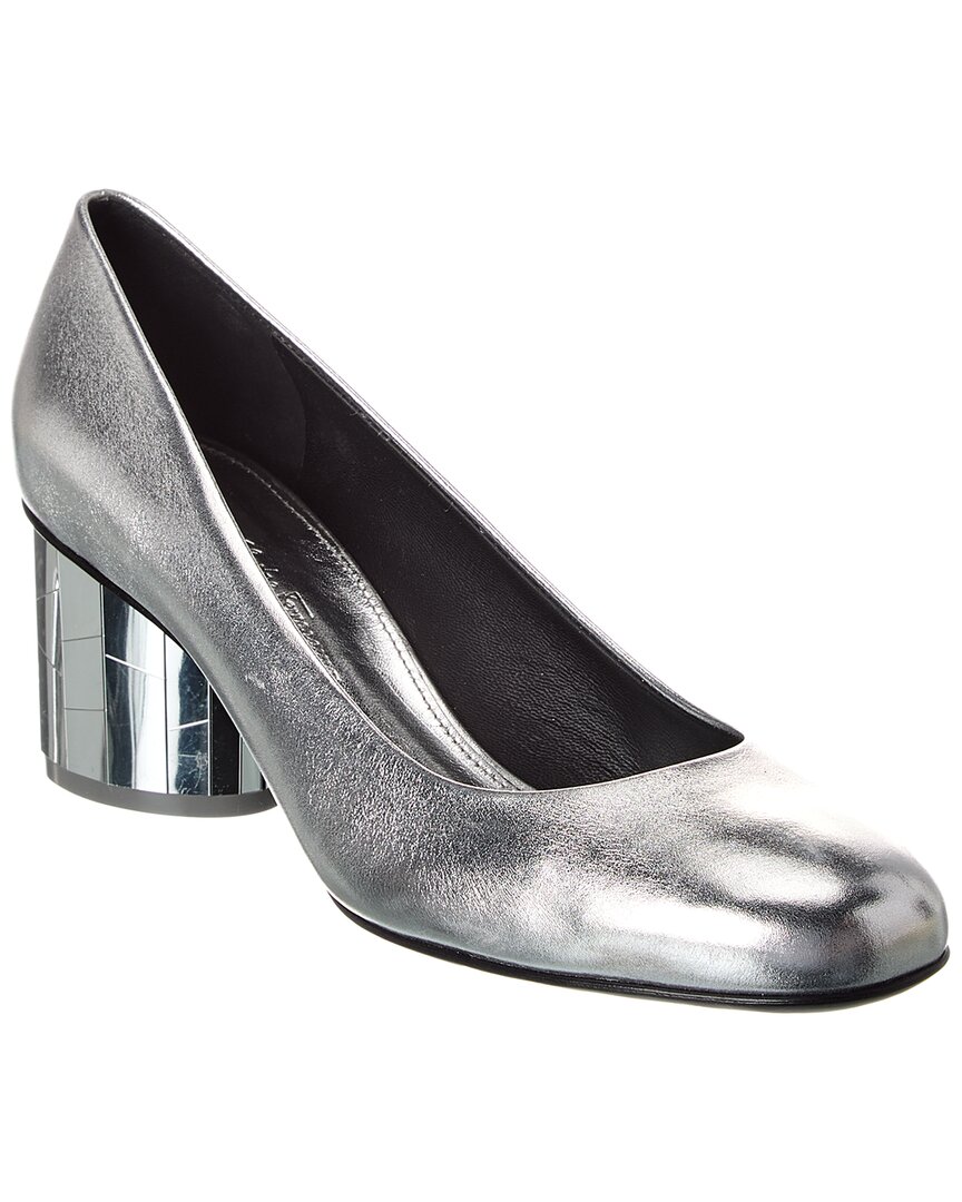 Ferragamo Farrah Leather Pump In Silver