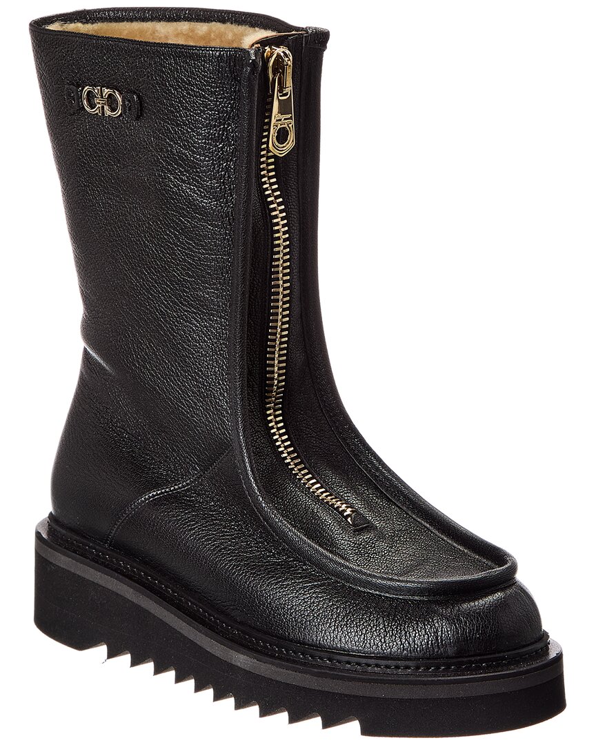 Ferragamo Euralio Genuine Shearling Lined Boot In Black