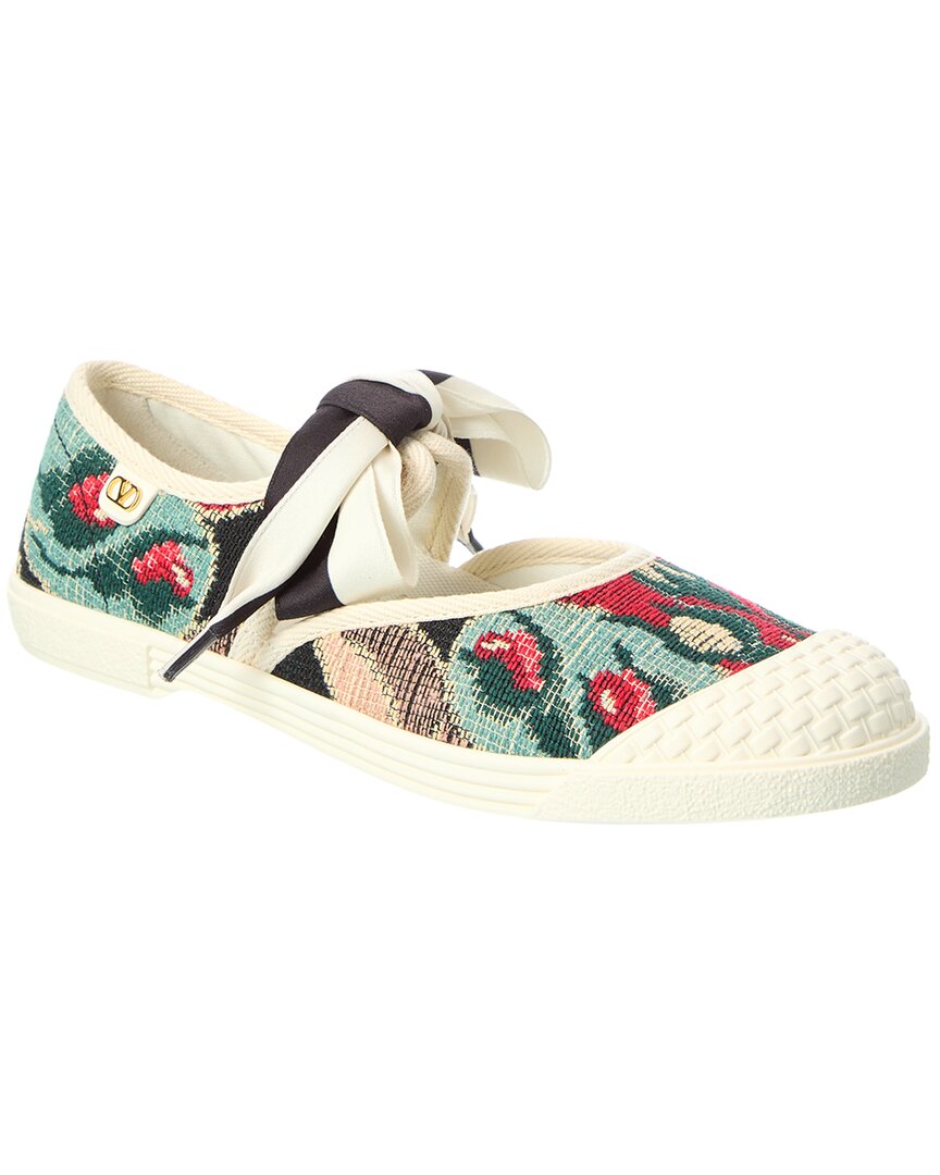 Valentino Floral Embroidered Slip Ons With Ribbon Detail In Multi