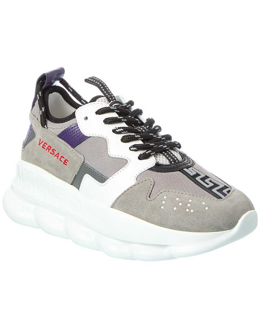 Versace Gray Leather Athletic Sneakers In Gray