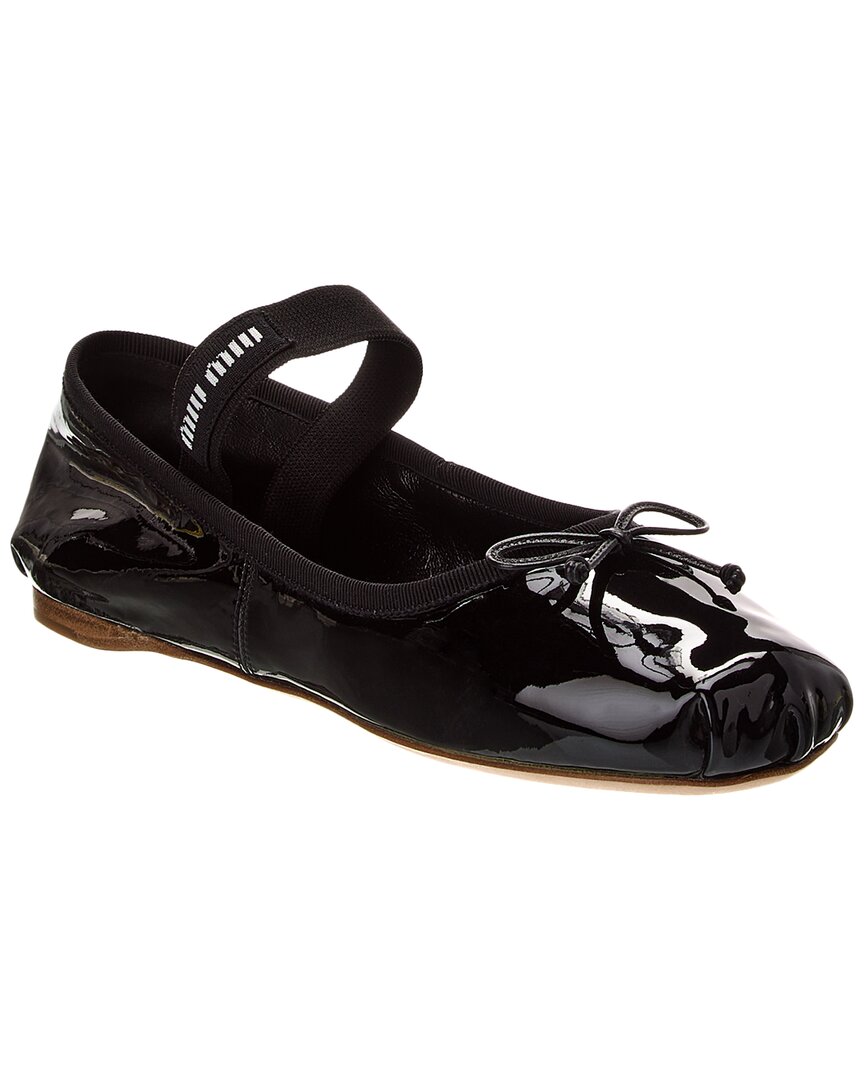 Miu Miu Logo-printed Bow Detailed Ballerina Shoes In Black