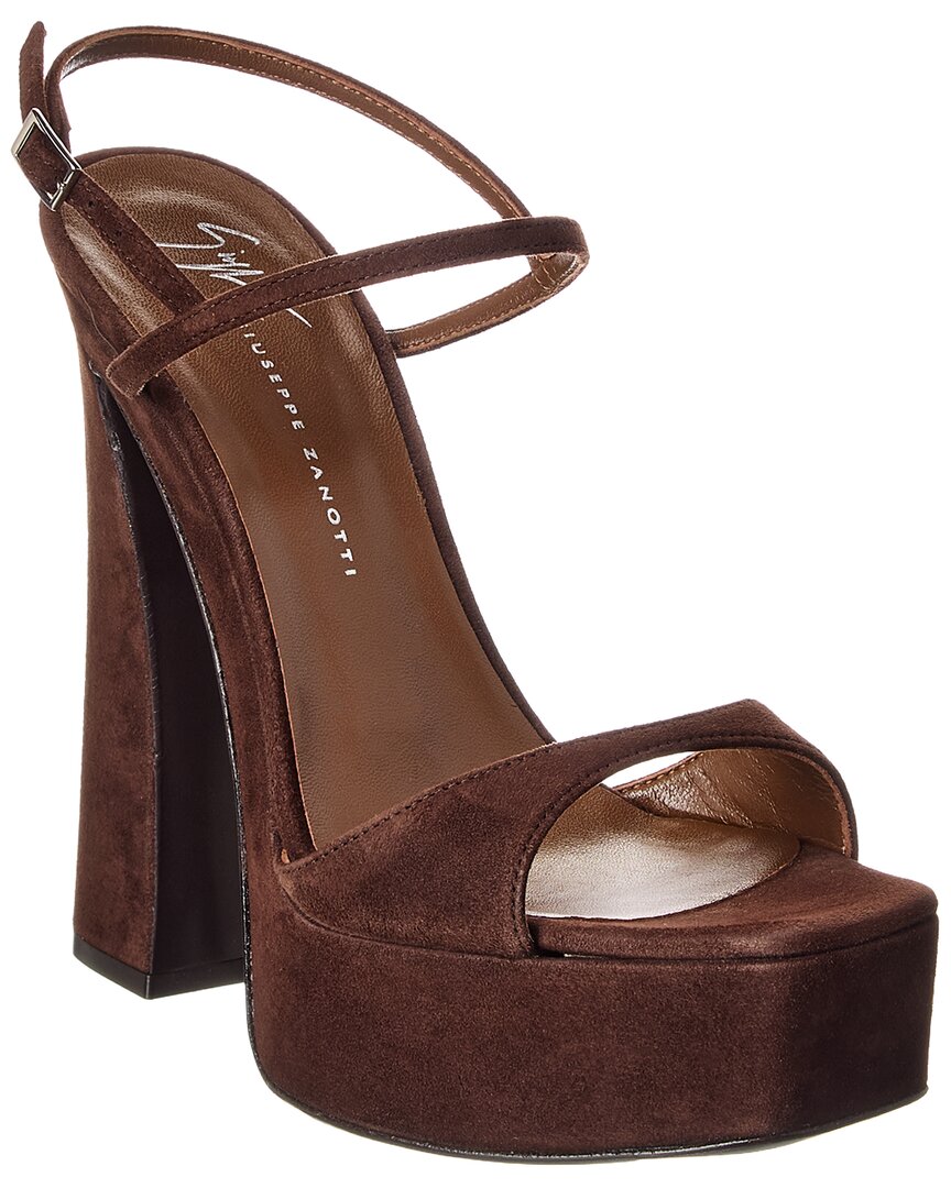 Giuseppe Zanotti Destino 100 Suede Platform Sandal In Brown